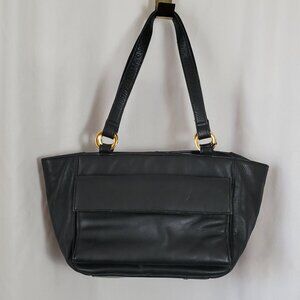 Laura Scott Genuine Leather Purse hobo handbag double handle black lotsa pockets